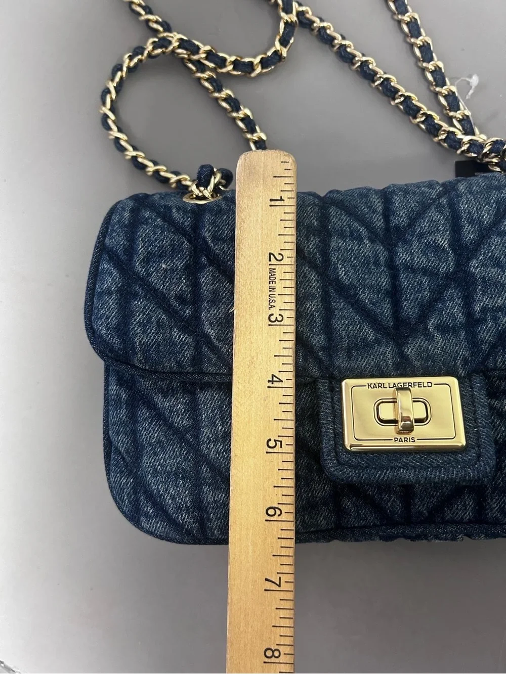 KARL LAGERFELD PARIS Blue Quilted Turn Lock Chain Strap Shoulder Bag